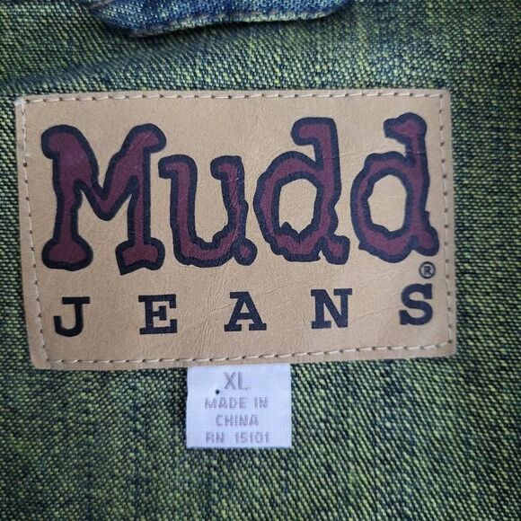 Mudd Jeans Vintage 2000s Womens Large Denim Jacket Blue Belted Waist Patches - Picture 5 of 8